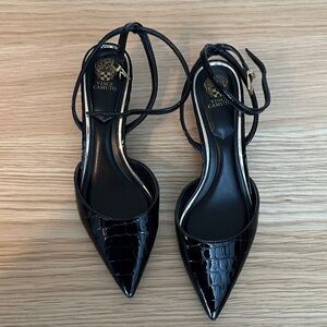Vince Camuto Black Croc-Embossed Kitten Heels